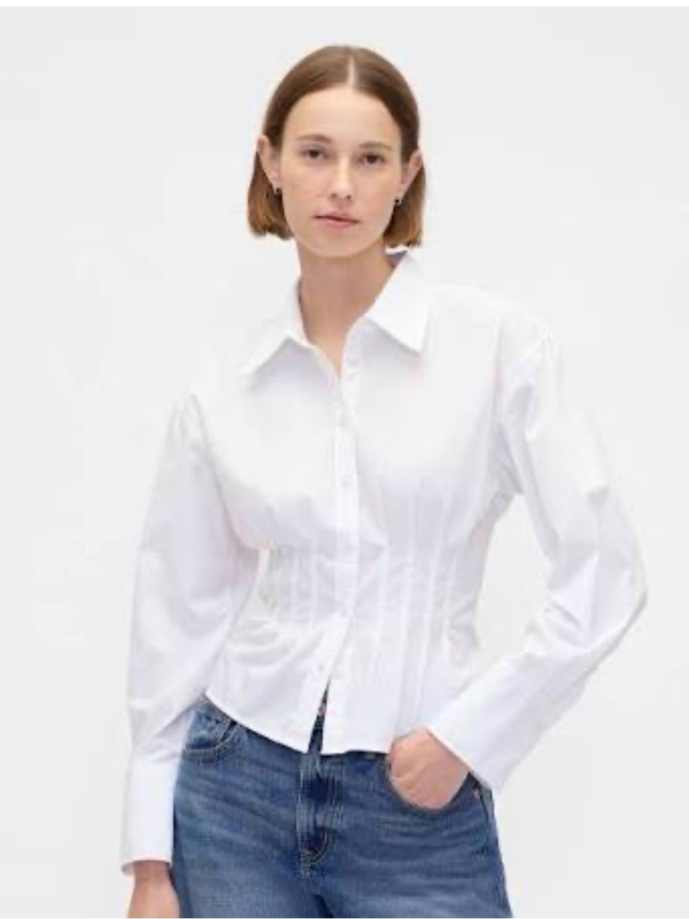 GAP White Fitted Button-Down Corset Shirt